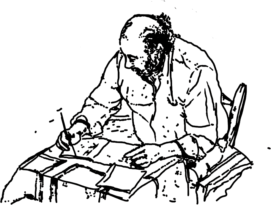 Ilustración original de Reyes escribiendo